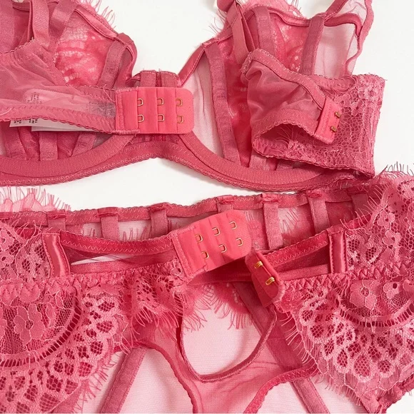 ASOS Hot Pink Lace Corset Lingerie Set - Picture 15 of 16